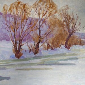 Pintura de paisagem Impressionismo paisagem de Inverno de Antiguidades, pintura a óleo originais de arte Soviética ucraniana artista