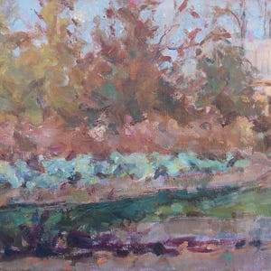 Paisagem rural Impressionismo Pintura a óleo antiga Arte soviética original Artista ucraniano Sokolovsky G.S. 22-30 1970