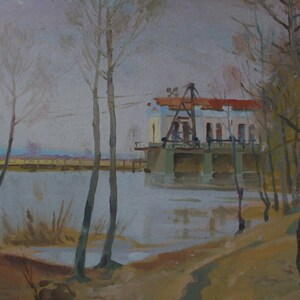 Outono de pintura Rio de pintura de paisagem Antiga da pintura a óleo originais de arte Soviética ucraniana artista Tolokonnikova 50-80