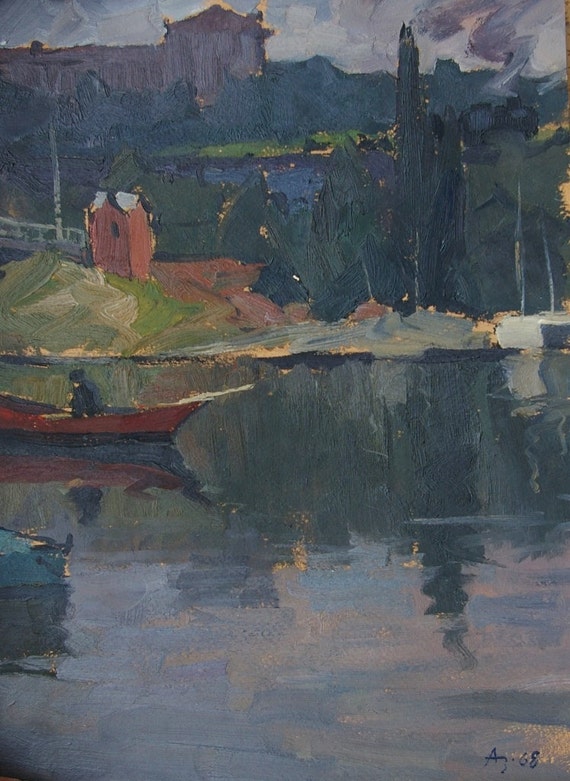 川絵風景をアンティーク油絵独自のソウクライナ芸術家Zavgorodny A.47