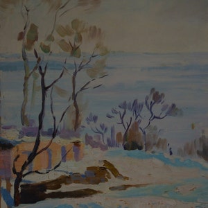 Pintura de paisagem Impressionismo paisagem de Inverno de Antiguidades, pintura a óleo originais de arte Soviética ucraniana artista