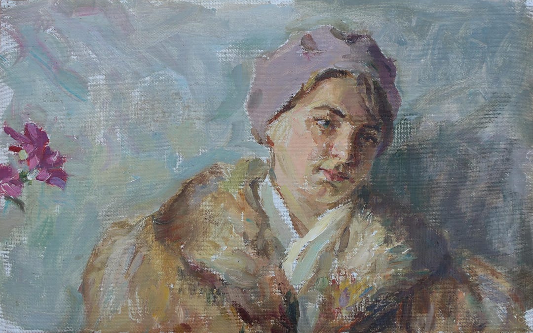 Antique Oil Portrait Painting: Young Girl by Ukrainian Artist ...