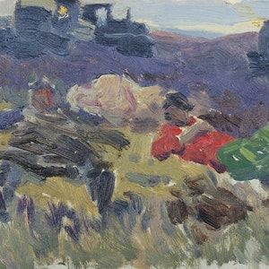 fazenda coletiva combinar operador de Antiguidades, pintura a óleo original realismo Socialista Soviético arte ucraniana artista Yatchenko