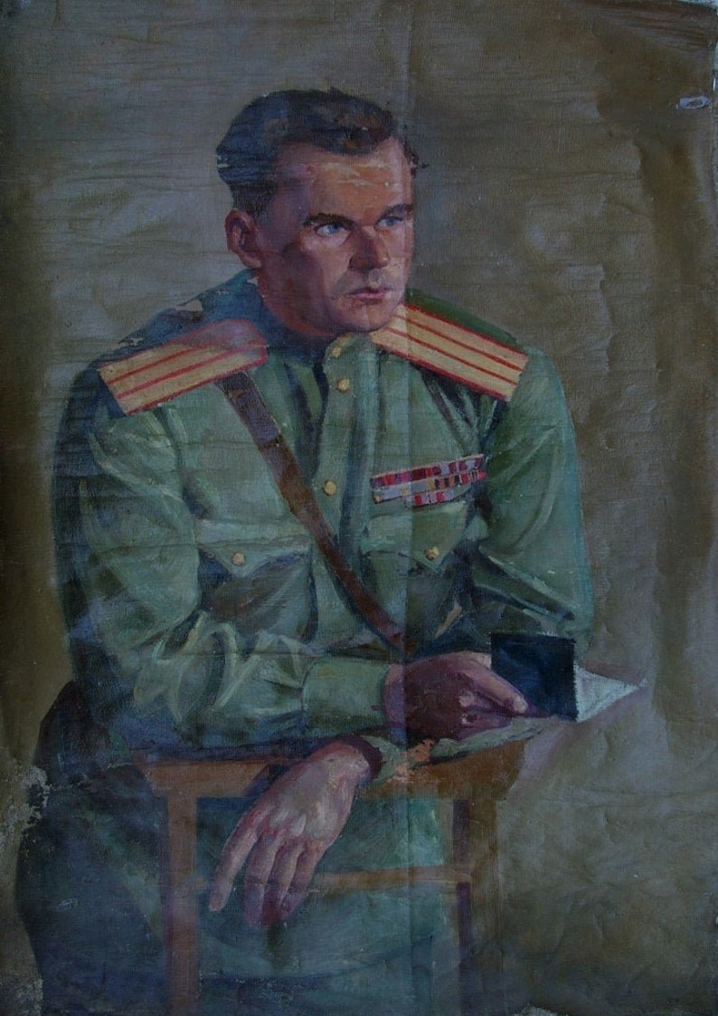 Battle Painting Portrait Soldier Armed Forces Antique Oil Etsy