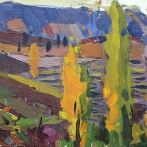 Paisagem de montanha de Antiguidades, pintura original Soviético ucraniano artista Scriabin P. D. 15-35 anos 1970