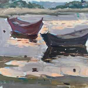 Pintura de Verão Rio Paisagem rural Pintura a óleo antiga Arte soviética original Artista ucraniano Sokolovsky G. 26-34,5 anos 70