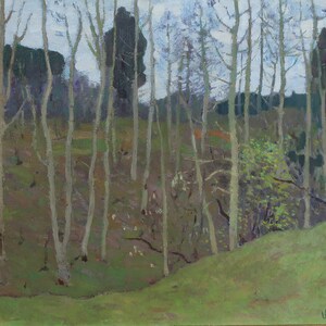 Impressionismo Paisagem florestal Cenário florestal Pintura a óleo antiga arte soviética original Artis ucraniano Kores V.M. 46,5-60 1966