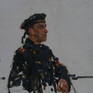 Retrato de soldado das forças armadas Antiga da pintura a óleo original realismo Socialista Soviético arte ucraniana artista Shponko G.