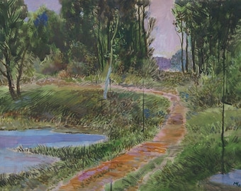 Impressionistisk oljemålning i skogen, original ukrainsk konst 1982