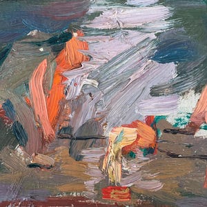 Paisagem industrial Pintura a óleo antiga original Realismo socialista Arte soviética Artista ucraniano Sokolovsky G. 9-17 anos 60