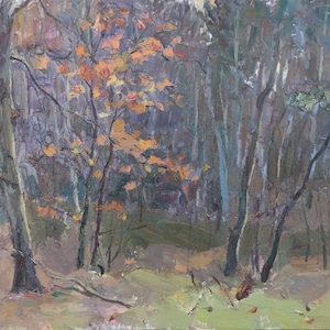 Impressionismo Paisagem florestal Cenário de bosque Pintura a óleo antiga Arte soviética original Artista ucraniano Sokolovsky G. 35-50 1970