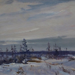 Paisagem de inverno de Antiguidades, pintura a óleo original realismo Socialista Soviético arte ucraniana artista Glukhikh A. 37-50 1981