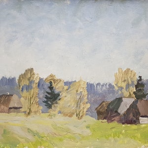 Paisagem Rural de antiguidades, pintura original Soviética arte ucraniana artista Chuchalin 45-71.5 de 1970