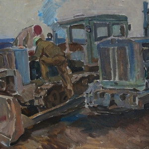 fazenda coletiva de Antiguidades, pintura a óleo original realismo Socialista Soviético arte ucraniana artista Panich I. V. 50-72 1960