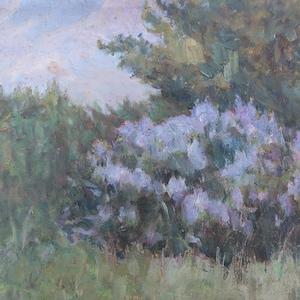 Impressionismo Paisagem florestal Cenário de bosque Pintura a óleo antiga Arte soviética original Artista ucraniano Sokolovsky G. 29-35 1960