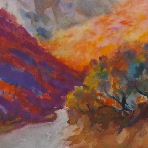 Mountain landscape Antique oil painting original Soviet art Ukrainian artist Balykov Yu. sales 46.5-63 1983