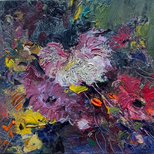 Pintura Natureza morta com flores Pintura a óleo antiga original Arte soviética Artista ucraniano Popinova G 18-20 1990