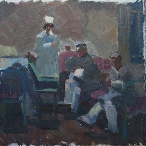 Ciência médicos de medicina cientistas Antiga da pintura a óleo original realismo Socialista Soviético arte ucraniana artista Smirnov V. S.
