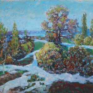 Pintura de paisagem Impressionismo paisagem de Inverno de Antiguidades, pintura a óleo originais de arte Soviética ucraniana artista