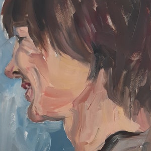 Retrato Homem trabalhador soviético Pintura a óleo antiga Realismo socialista Arte soviética Artemieva A. Artemieva A. 29.5-20