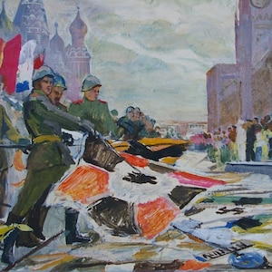 Trabalhadores soviéticos__UM#39; demonstração de Antiguidades, pintura a óleo original realismo Socialista Soviético arte ucraniana artista