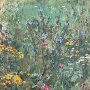 Pintura de Verão Paisagem rural Impressionismo Pintura a óleo antiga Arte soviética original Artista ucraniano Sokolovsky G. 38-30 Anos 70