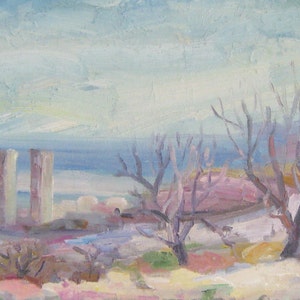 Paisagem de outono Antiga da pintura a óleo originais de arte Soviética ucraniana artista 30-50