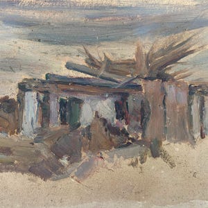 Paesaggio rurale Impressionismo Dipinto ad olio antico originale Arte sovietica Artista ucraino Sokolovsky G. 17-26 anni 1970