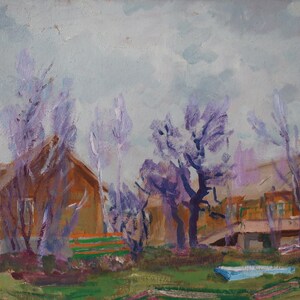 Outono de pintura paisagem Rural Impressionismo Antiga da pintura a óleo originais de arte Soviética ucraniana artista Tolokonnikova 50-80