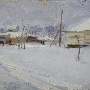 Pintura de paisagem Impressionismo paisagem de Inverno de Antiguidades, pintura a óleo originais de arte Soviética ucraniana artista