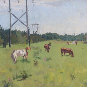 Paisagem rural Impressionismo Pintura a óleo antiga Arte soviética original Artista ucraniano Sokolovsky G.G. 46-62 1970