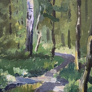 Impressionismo Paisagem florestal Cenário da floresta Antiga pintura a óleo original Arte soviética Artista ucraniano Belyansky A. 23-15