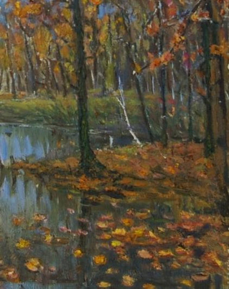 Impressionism Forest landscape woodland scenery Antique oil painting original Soviet art Ukrainian artist Vorobyov I 29.5-23 1970s