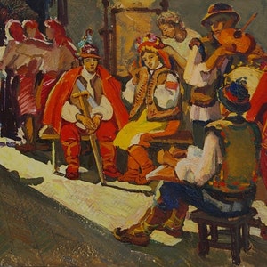 Nacional da ucrânia trajes de Antiguidades, pintura a óleo original realismo Socialista Soviético arte ucraniana artista Bondarenko S., de