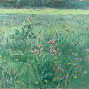 Pintura de paisagem Impressionismo de primavera Pintura a óleo antiga Arte soviética original Artista ucraniano Sokolovsky G. 24-26 Anos 70