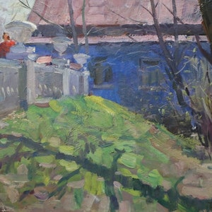 Paisagem Rural de antiguidades, pintura original Soviética arte ucraniana artista Taleev 33-46 de 1970