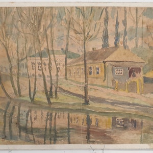 Paisagem rural Impressionismo Antiga pintura a óleo original Arte soviética Artista ucraniano 19-31 (Igor)