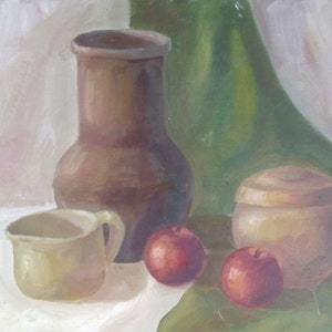 Ainda de vida com alimentos Antiga da pintura a óleo originais de arte Soviética ucraniana artista 30-40
