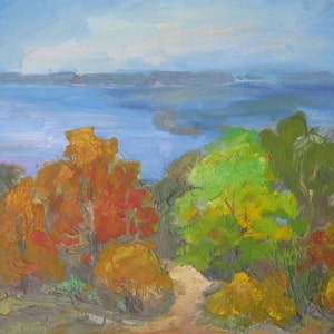 Pintura de paisagem Impressionismo paisagem de Outono Antiga da pintura a óleo originais de arte Soviética ucraniana artista 35-45