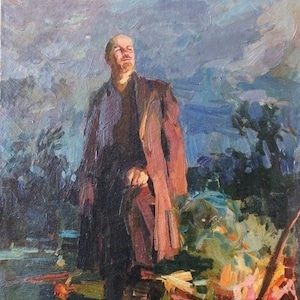 Vladimir Lenin grande macho de retrato Antigo da pintura a óleo original realismo Socialista Soviético arte ucraniana artista Vovk A. 54-45