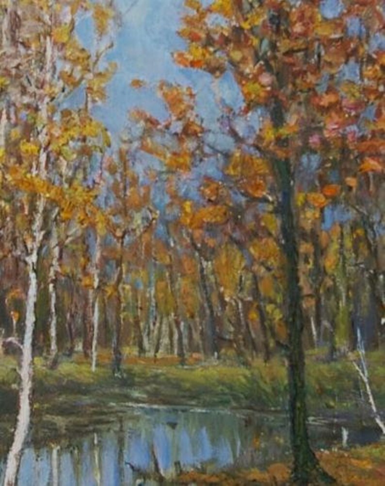 Impressionism Forest landscape woodland scenery Antique oil painting original Soviet art Ukrainian artist Vorobyov I 29.5-23 1970s