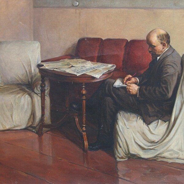 Vladimir Lenin large male portrait Antique oil painting original Socialist realism Soviet art Ukrainian artist Drozdov (Copy) 90-140 1952