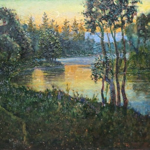 Rio pintura paisagem Pintura a óleo antiga Artista ucraniano original Miroshnichenko V. 49-70 1970
