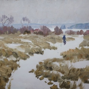 Pintura de paisagem Impressionismo paisagem de Inverno de Antiguidades, pintura a óleo originais de arte Soviética ucraniana artista
