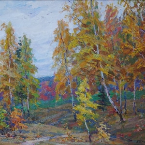 Pintura de paisagem Impressionismo paisagem de Outono Antiga da pintura a óleo originais de arte Soviética ucraniana artista Borimchuk M.