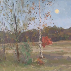 Impressionismo Paisagem florestal Cenário de bosque Pintura a óleo antiga Arte soviética original Artista ucraniano Sokolovsky G.S. 49-75