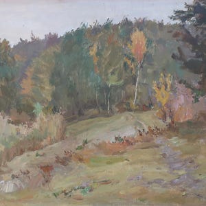 Pintura de paisagem Impressionismo Paisagem florestal Cenário de bosque Arte soviética original Artista ucraniano Sokolovsky G.G. 62-83 1975