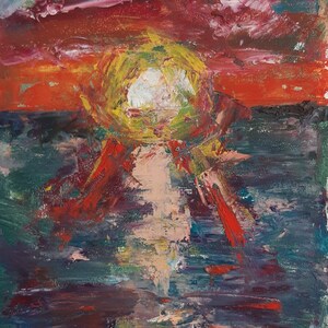 Vista do mar Paisagem aquática Pintura a óleo antiga Arte soviética original Artemieva A. 30-20