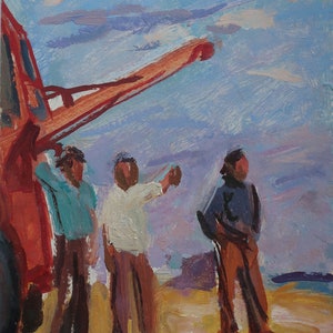 Fazenda coletiva Trabalhador soviético Pintura a óleo antiga original Realismo socialista Arte soviética Artista ucraniano Kozik V.G.