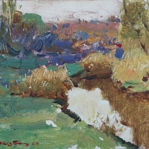Impressionismo Primavera paisagem Pintura a óleo antiga Arte soviética original Artista ucraniano Volshtein M.L. 11-17 1969